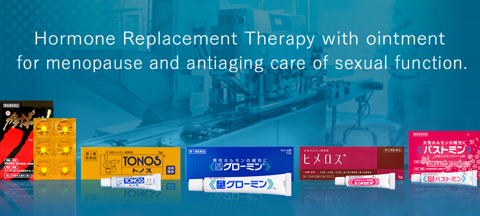 Hormone Replacement Therapy with ointment for menopause and anti-aging of sexual function.
